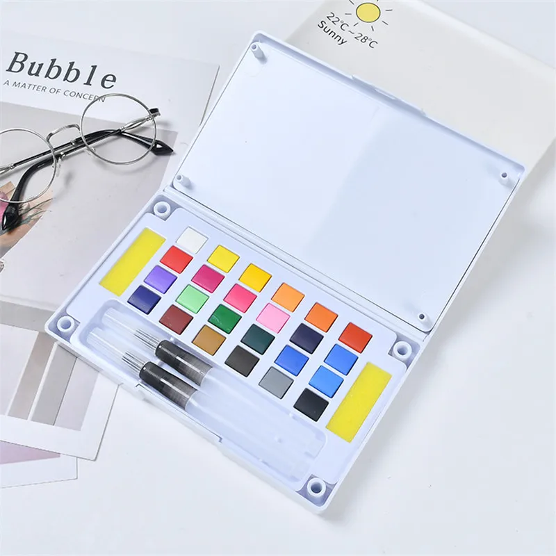1 Set Boxed Color Solid Watercolor Pigment Box Portable Paintbrush Tool Artistic Creation Supplies Student Stationery Gift