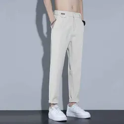 Calça casual monocromática masculina, botão, bolsos com zíper, calça reta justa, nova moda, Street Trend, Versátil, Patchwork, verão