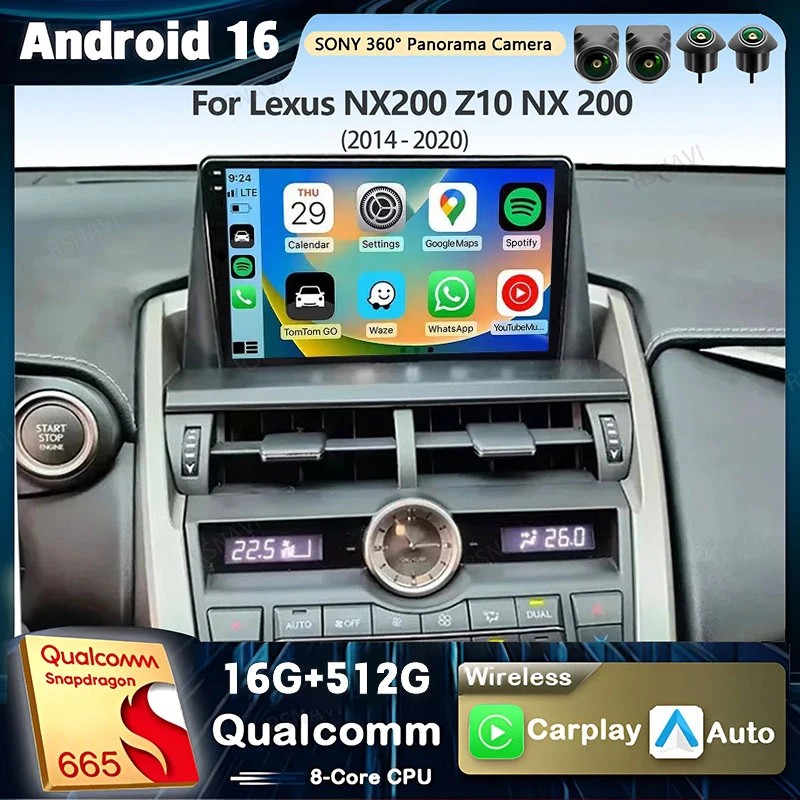 Android 16 Qualcomm Carplay Car Radio For Lexus NX200 Z10 NX 200 2014 2015 - 2020 Multimedia Video Player Navigation GPS Stereo