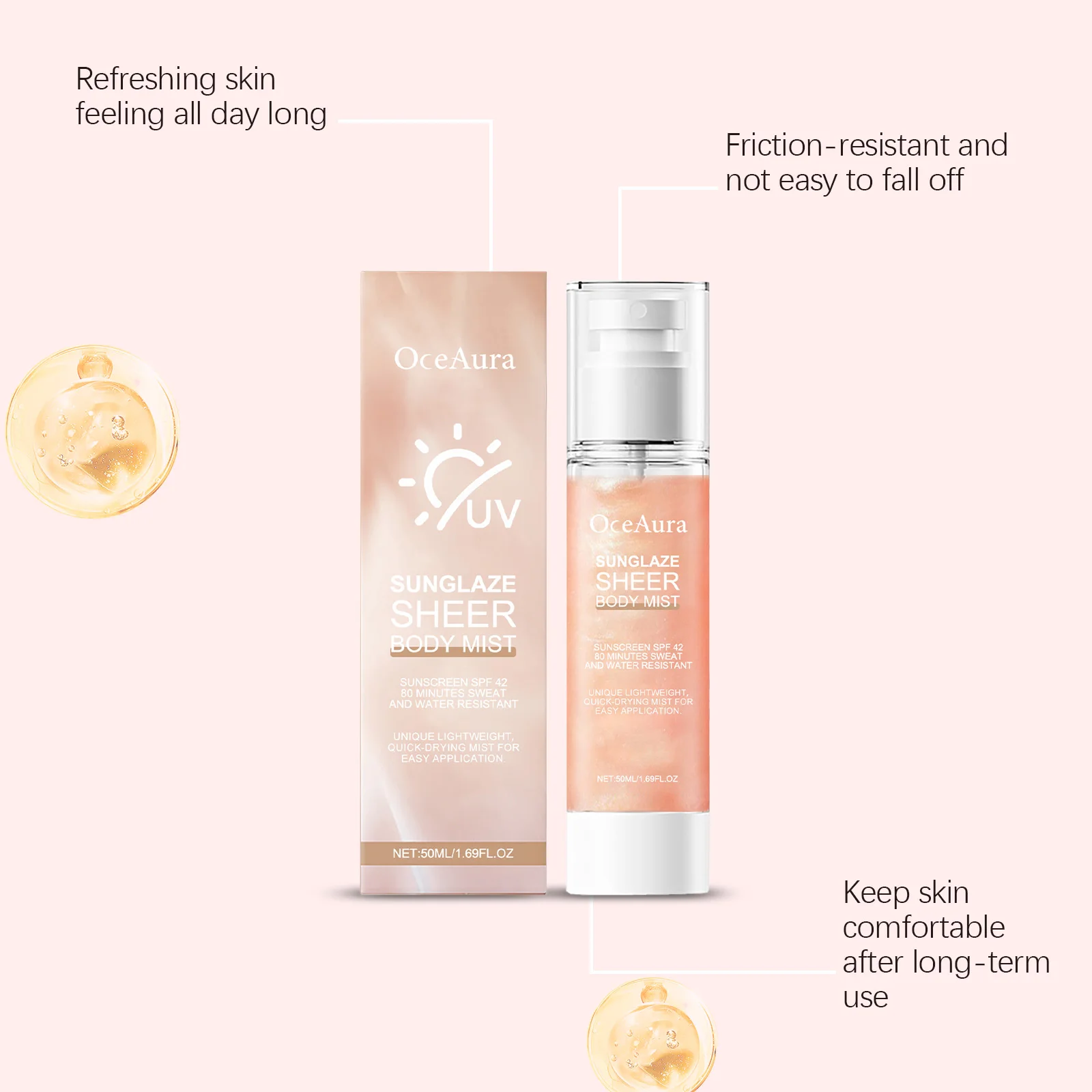 50ml Waterproof Sunscreen Spray Anti-UV Refreshing Moisturizing Non-greasy Sun Block Facial & Body Sunscreen Protector Skin Care