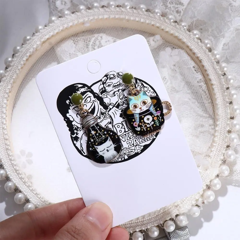 شخصية الموضة المينا المرأة لطيف كوب القط ضوء لمبة القط الحيوانات المعلقات أقراط أقراط