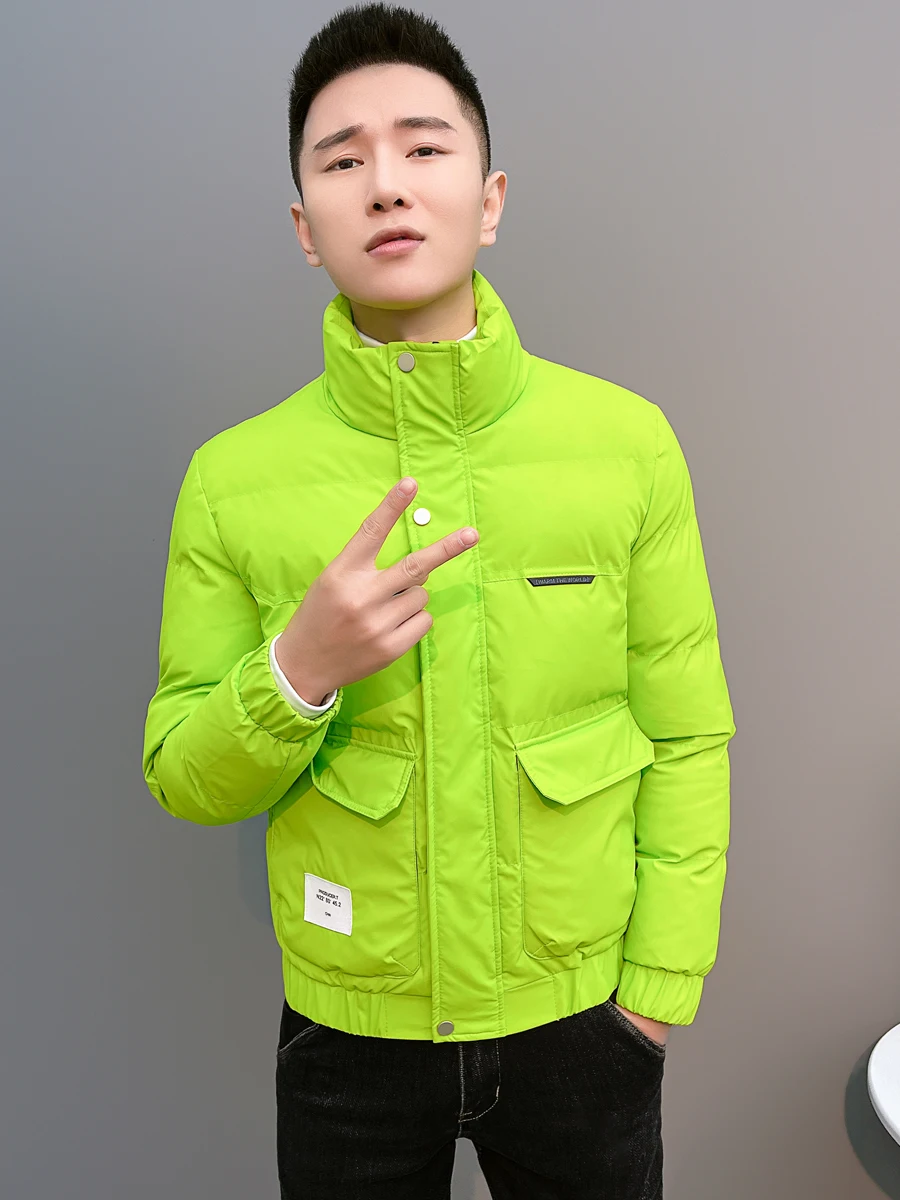 

Men's Winter Thiened Cotton Jaet Slim Fit down Standerd Collar Youth Faion Casual ort Sle Elastic Hem Side ket