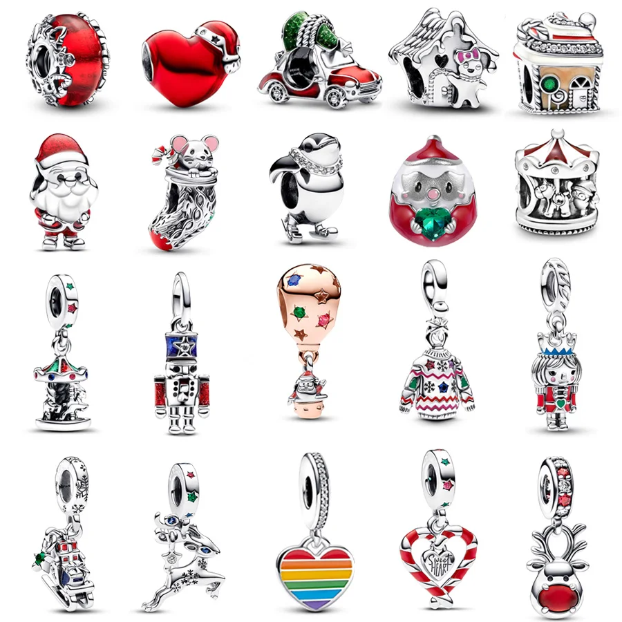 New Christmas Gift Charm Santa Claus、Spinning Carousel、Magic Murano Glass Bead Fit Original Silver 925 Pandora Bracelet Jewelry