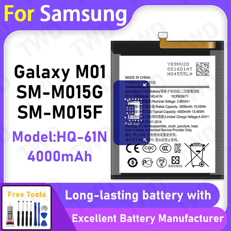 

100% New 4000mAh HQ-61N Battery For Samsung Galaxy M01 Battery Replacement Bateria+Free Tool