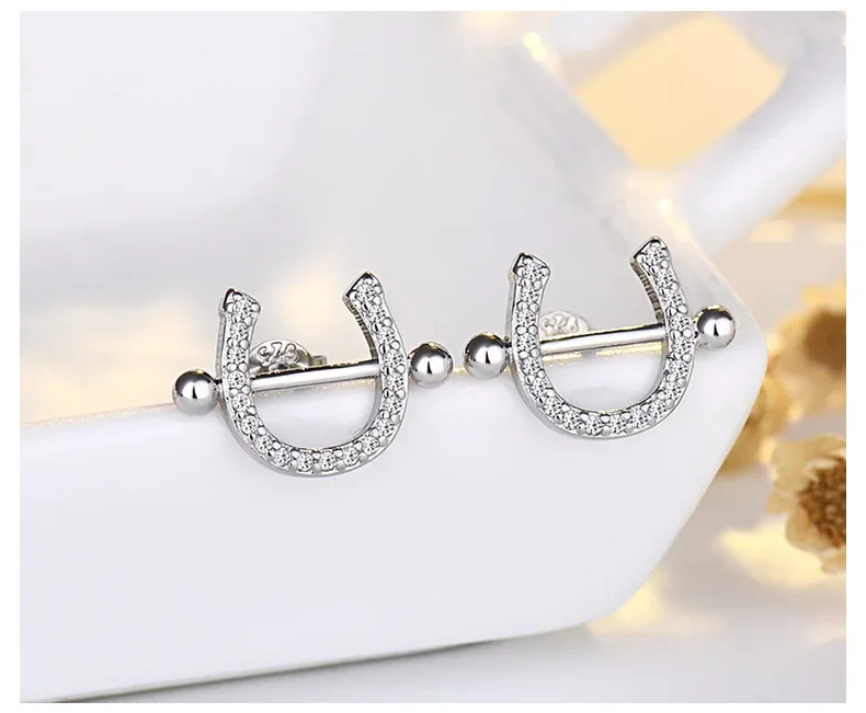 925 Silver Needle U Shape Stud Earrings Minimalist Horse Shoe Earing for Women Men Punk Jewelry boucle d\'oreille femme