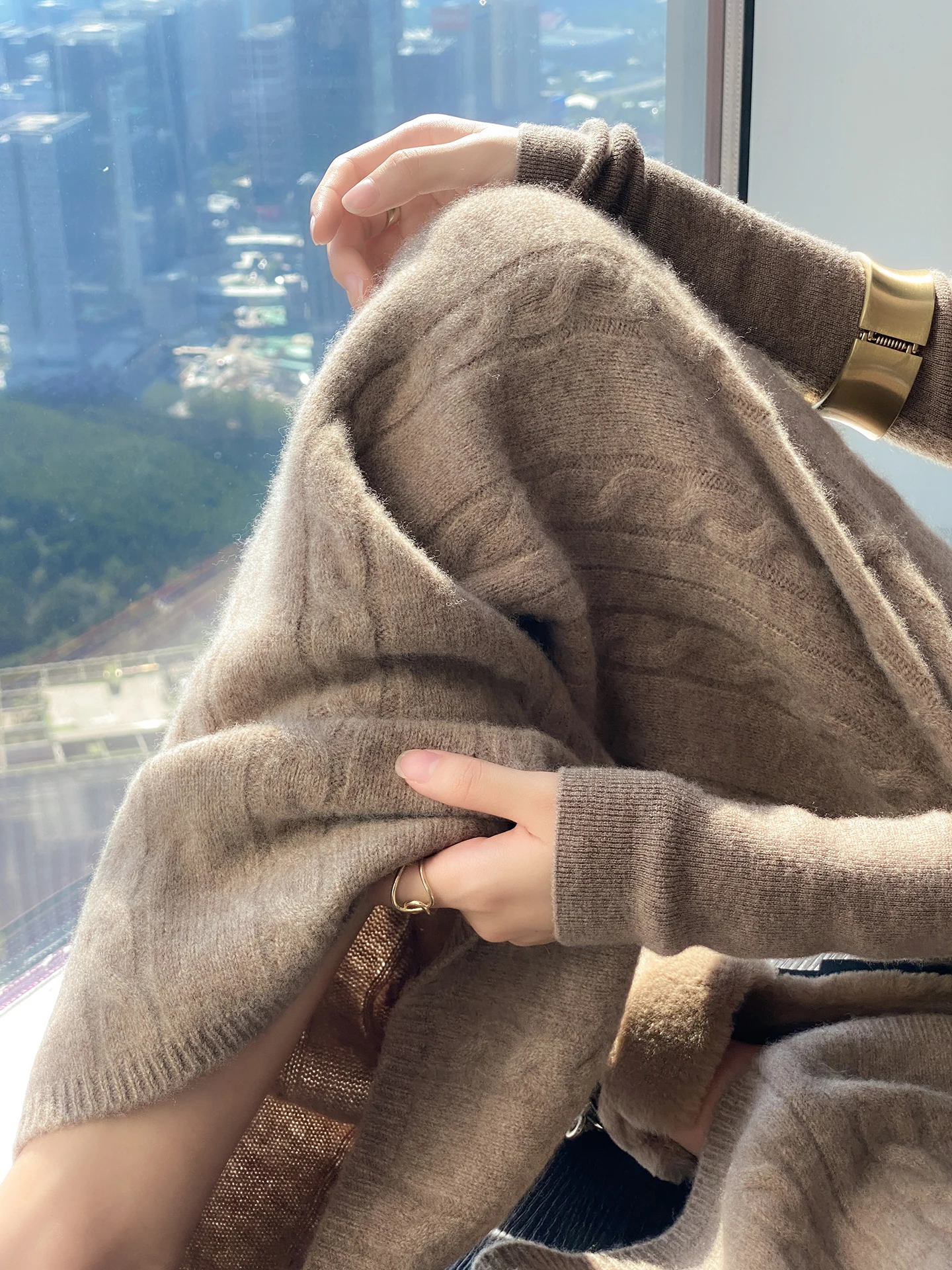 Thickened Knitted Wide Leg Pants Women's 100% Merino Wool Cable Wide Leg Pants Autumn Solid Color Casual Pants Women's Clothes