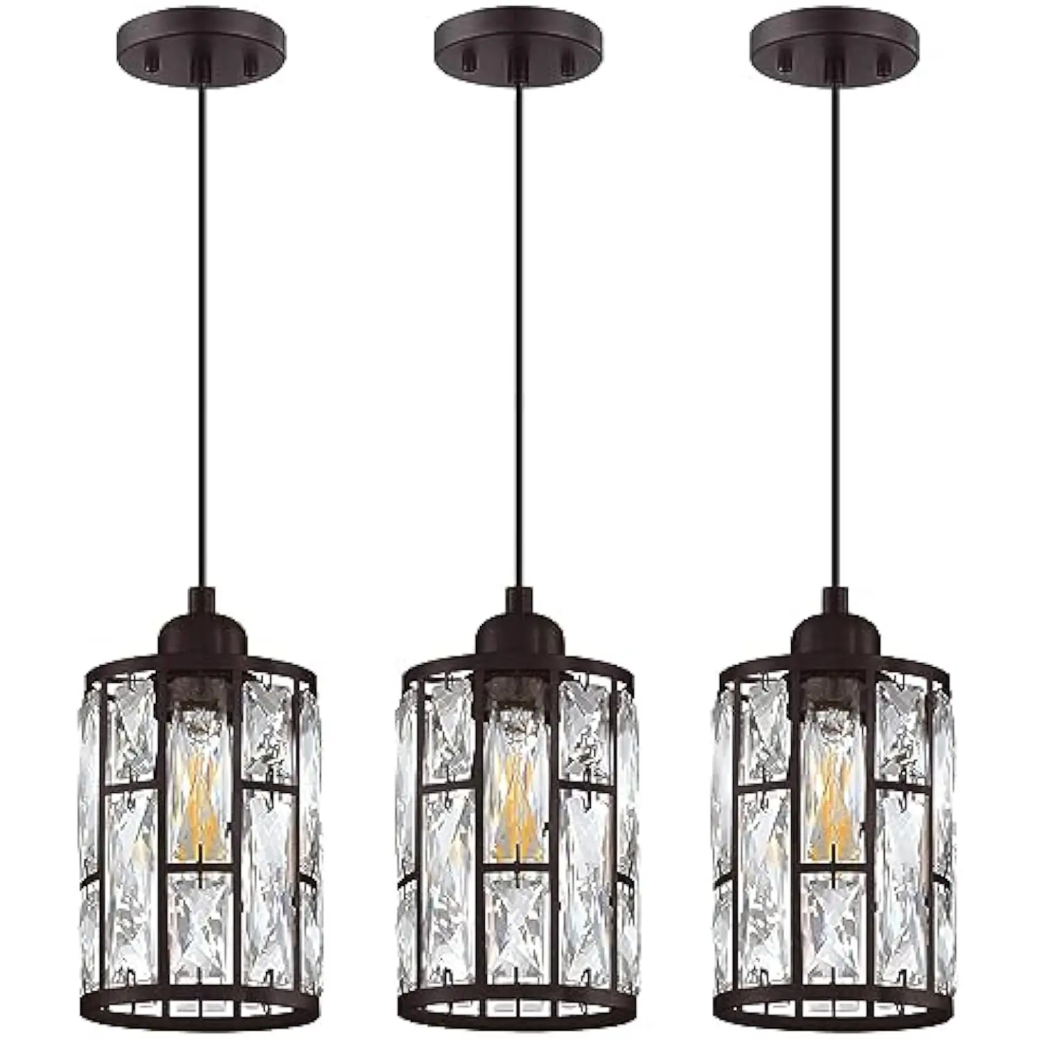 

3 Pack 1 Light 5.4" Crystal Shade Hanging Kitchen Island Pendant Light Oil Rubbed Bronze Finish,Modern Pendant Fixture with Cry
