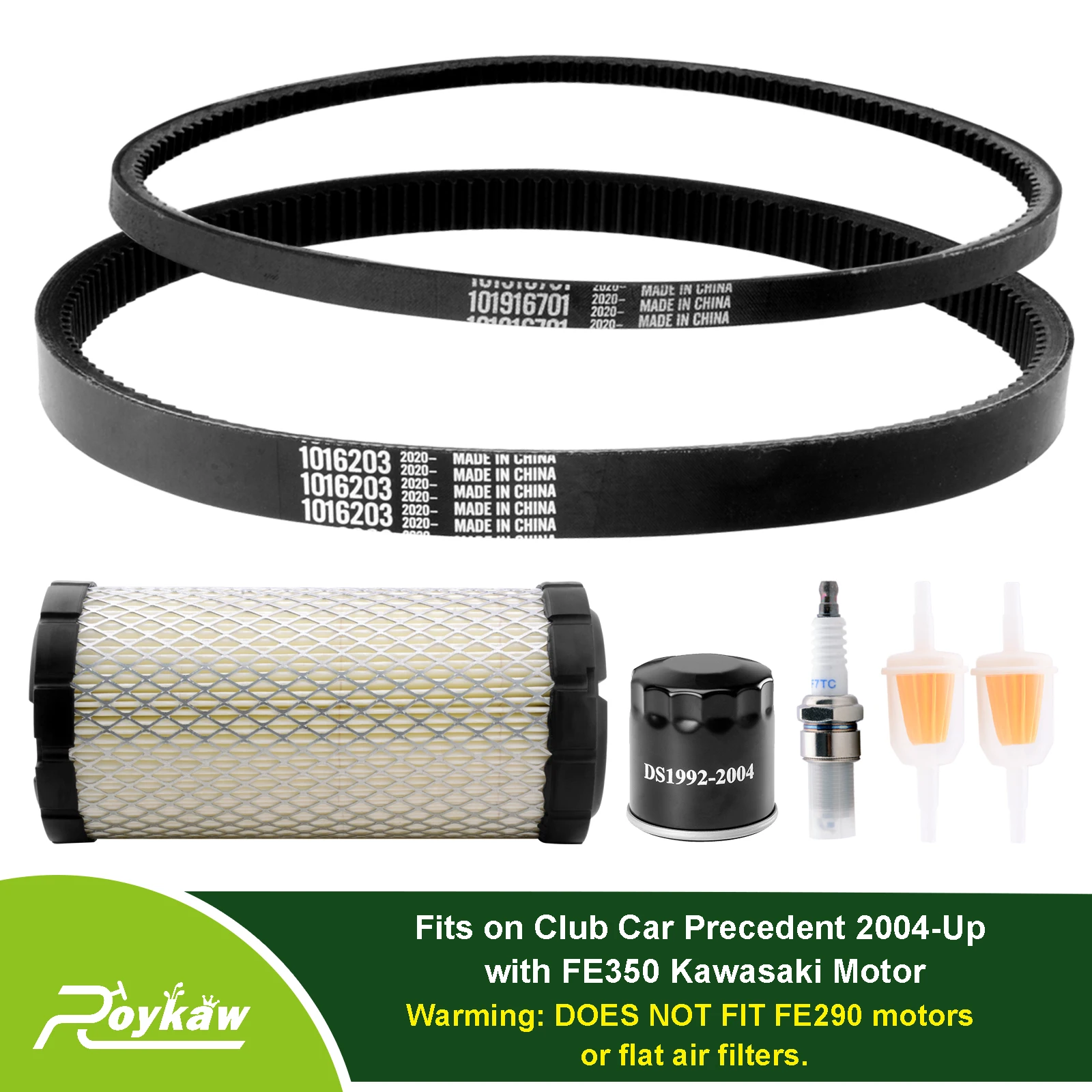 Roykaw Golf Cart Tune Up Kit w/ Drive & Starter Belt for Club Car Precedent 2004-up w/FE350 Kawasaki, OEM # 101916701, 1016203