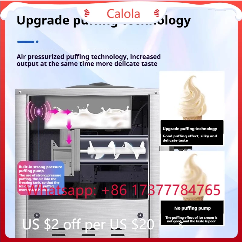 Portable Commercial Soft Serve Ice Cream Maker 2000W Stainless Steel for Food Stall