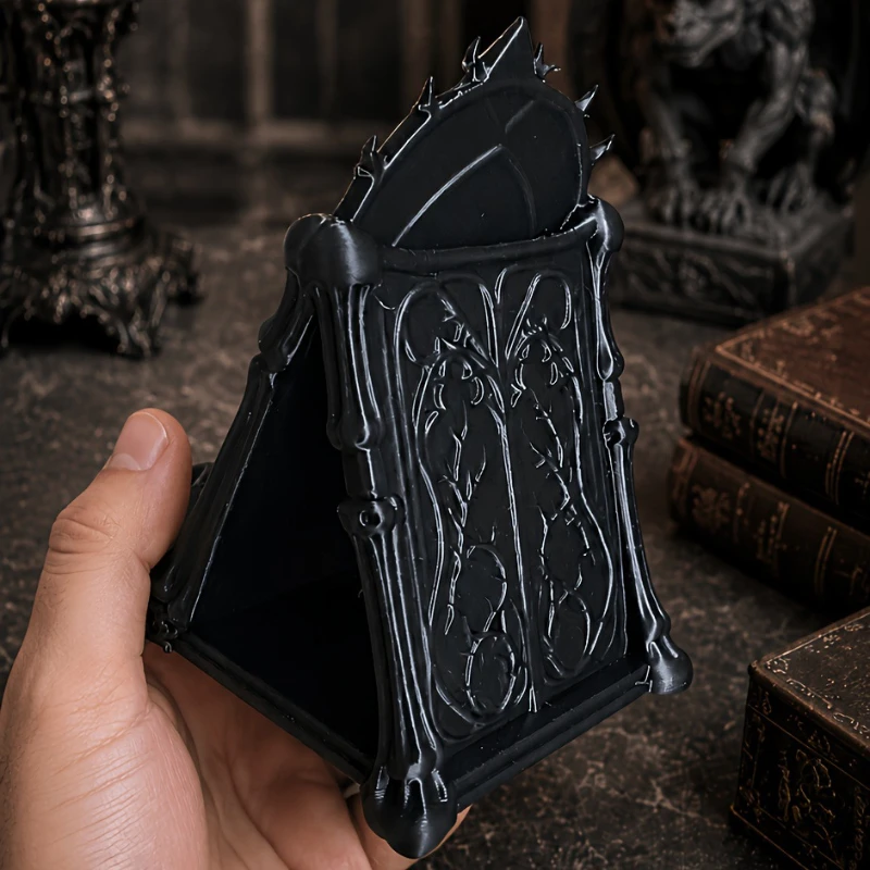 Dark Skull Ornament For Halloween, 3d Printed Gothic Tracery Window Phone Stand, Desktop Holder For Phone & Tablet