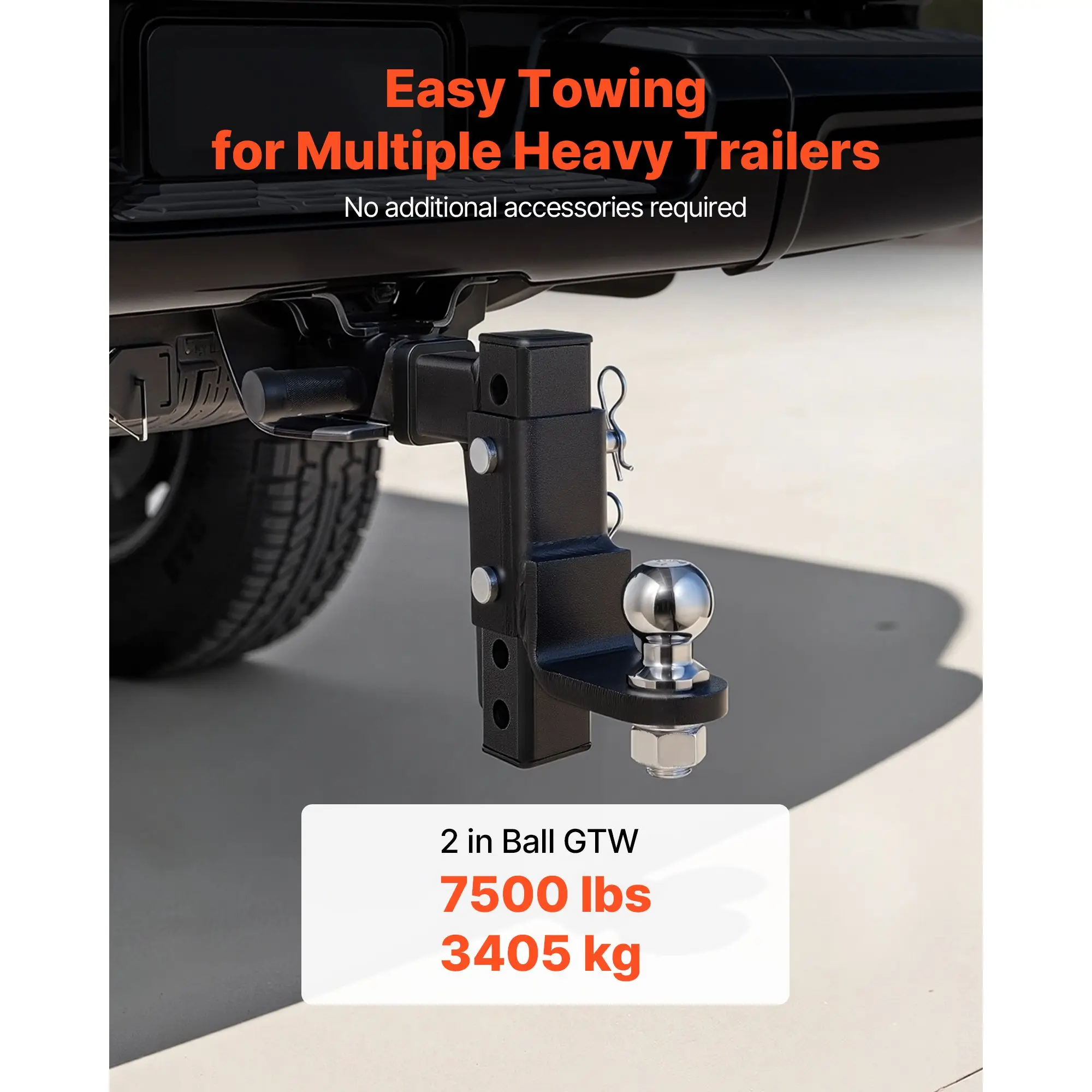 Trailer Hitch Ball Mount, Fit 2-Inch Receiver, Adjustable with 2 Inch & Pin, 7500 lbs GTW, 9.5 Inch Drop, Towing for RVs