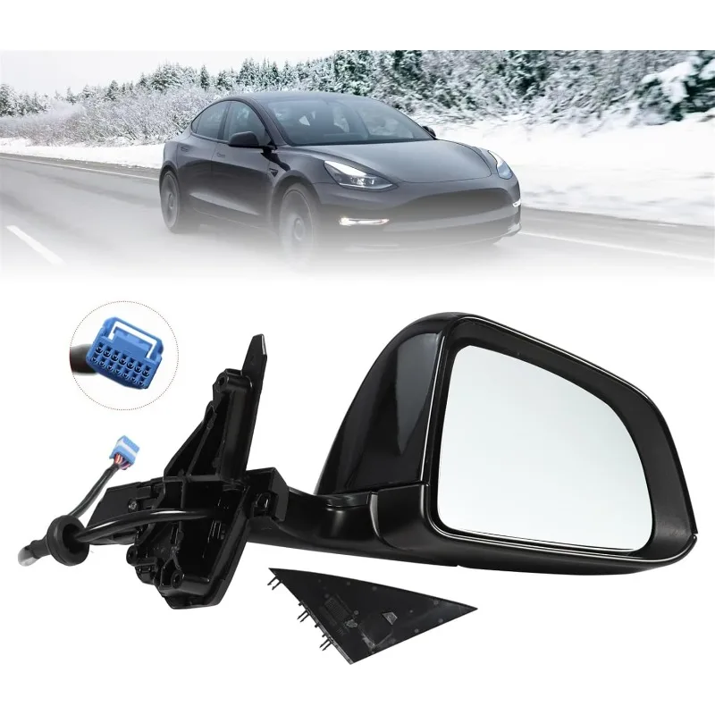 13 Wires Side Rearview Mirror Assembly Black For Tesla Model Y 2020-2024 With Flap Rearview Mirror Car Accessories