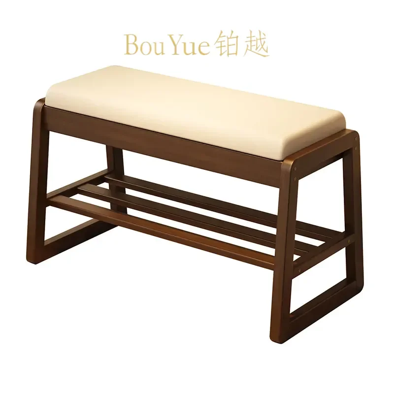 Luxury Rubber Wood Shoe Bench with Storage Rack Integrated Entryway Seating Long Stool for Hallway Home Organization