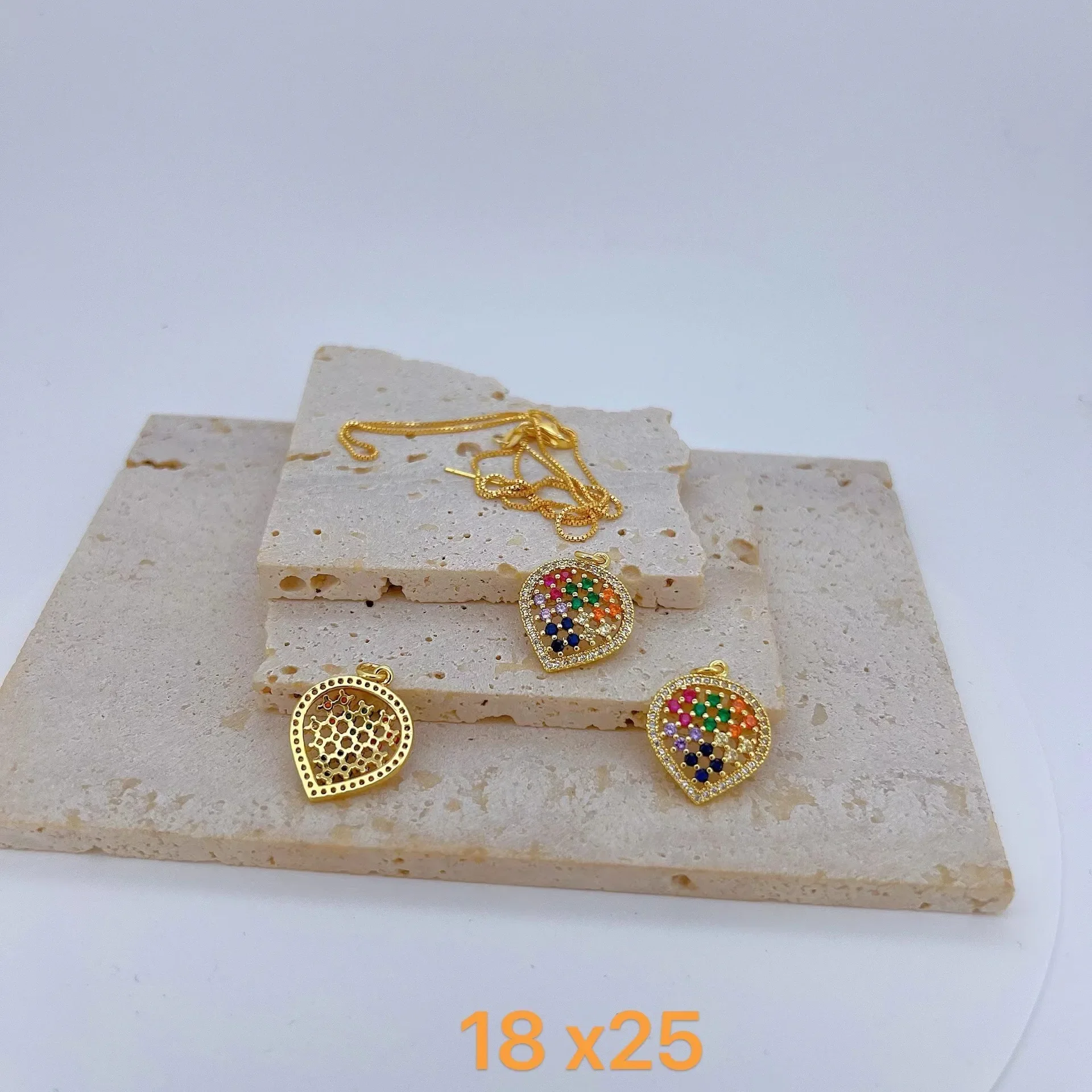 2Pcs Inlay Colorful Zircon Pendant for Diy Earrings Necklace Making Brass Round Flower Boat Hollow Jewelry Accessories Wholesale