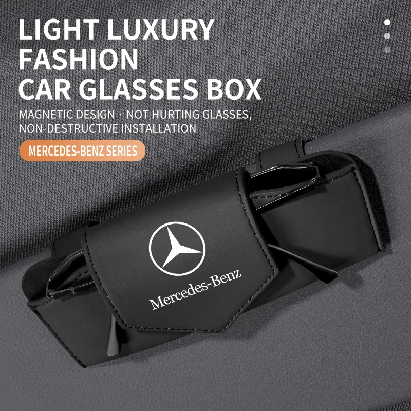 For Mercedes-Benz Car Sun Shield Leather Glasses Storage Box For Mercedes Benz A C E S G Class GLC CLE CLA GLB GLS AMG