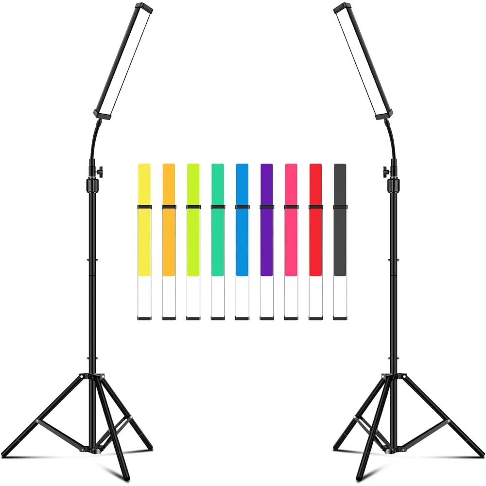 

Led Video Lighting Kit with Wand Stick - Photography Studio Light,Adjustable Tripod Stand,Vallkay 9 Color Filters 5600K Dimmable