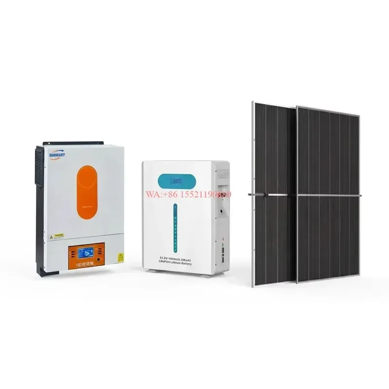 wmwmnu Complete Off Grid Solar Power System Kit 5.12KWh LiFePO4 Battery 4KW Hybrid Inverter for Home Residential Use