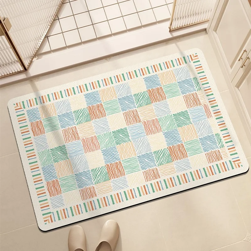 

Colorful Geometric Diatom Mud Floor Mat Bathroom Toilet Door Water Absorption Non-Slip Foot Mat Quick Drying Door Mat