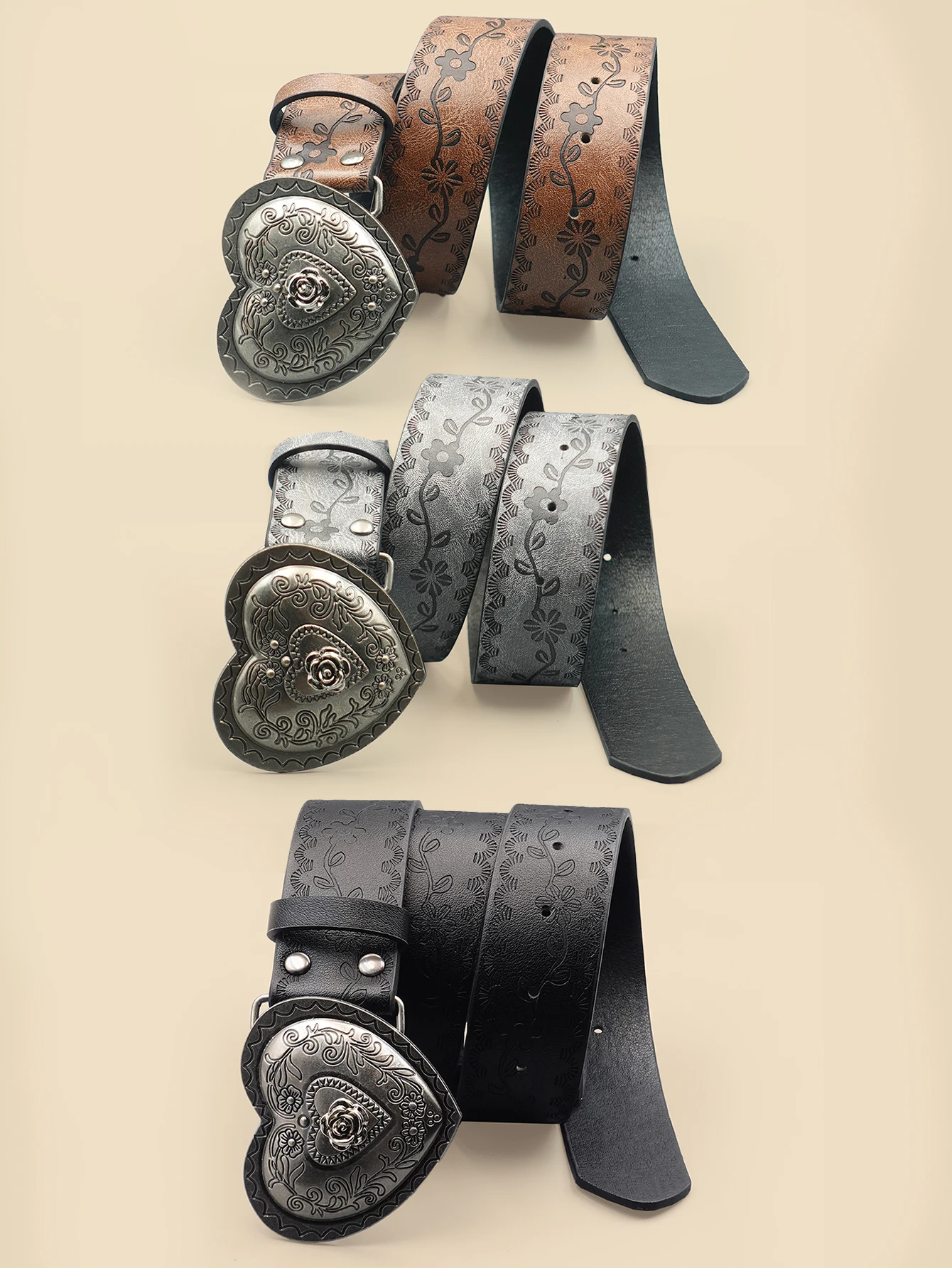 Heart Shaped Women\'s Casual Belt, Retro Embossed Carved Women\'s Belt, Dress, Jeans, Suit, Shirt Decoration