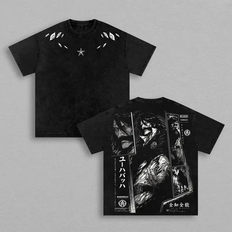 Yhwach The Almighty Printed Tee Anime Bleach Clothing Men Women Vintage Washed T-shirts Short Sleeve Streetwear Cotton T Shirt