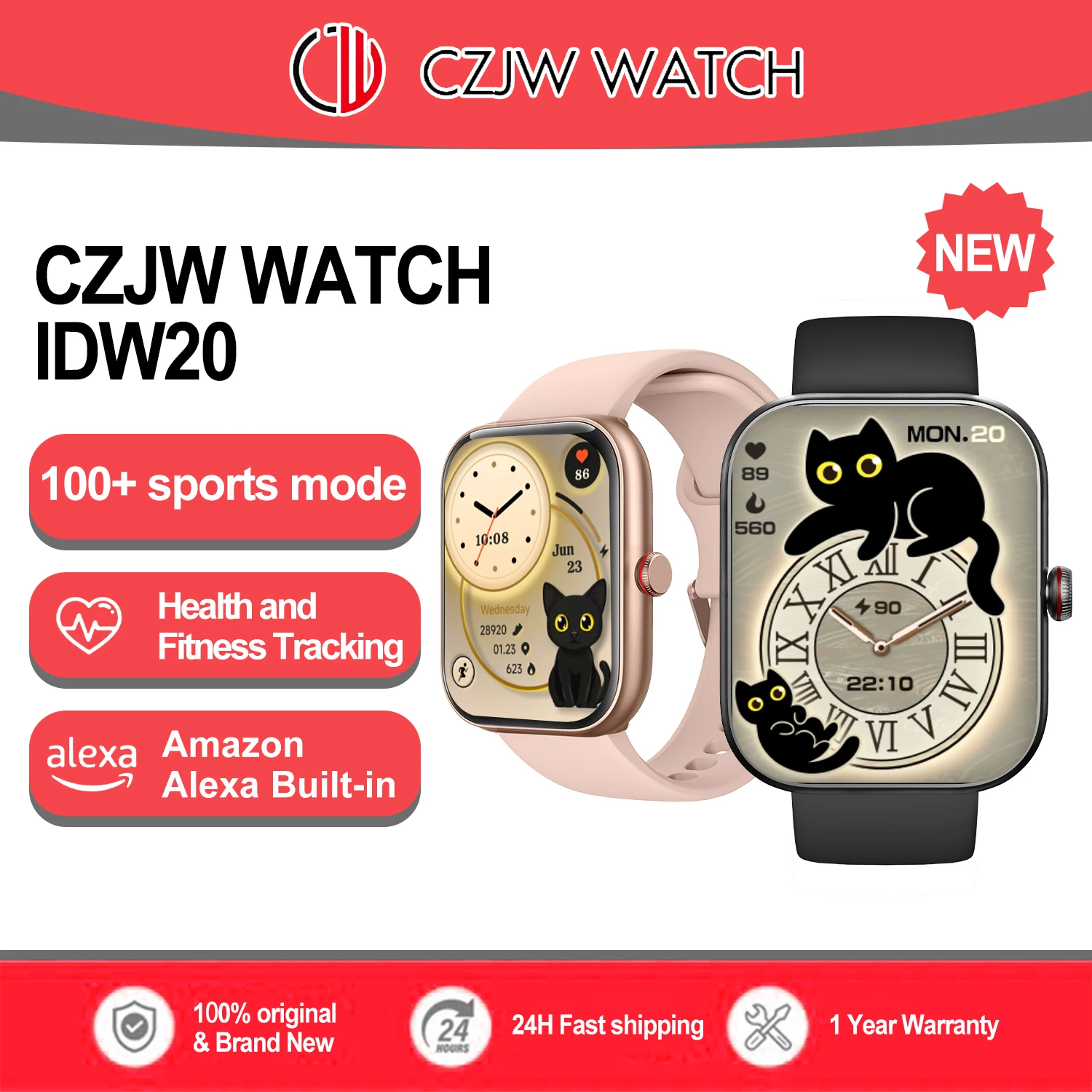 New ZZYSMART IDW20 Smart Watches For Men Women Build-in Alexa Bluetooth Call 5ATM IP68 Waterproof Heart Rate Smartwatch