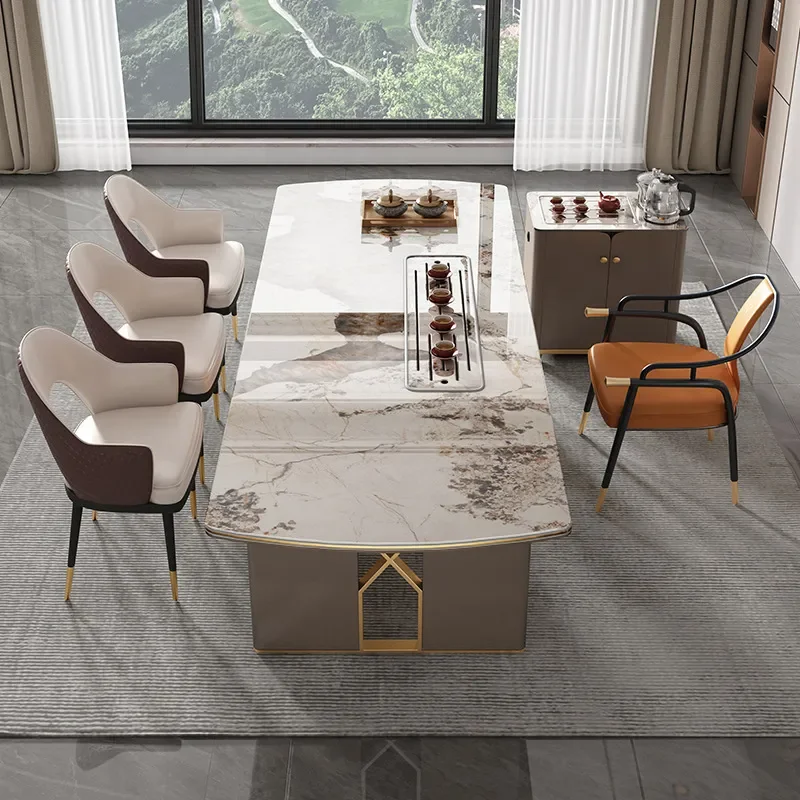 for Rock Slab Tea Table and Chair Set Modern Simple Large Slab Table Office Dual Purpose Desk Integrated Light Luxury High - view 3
