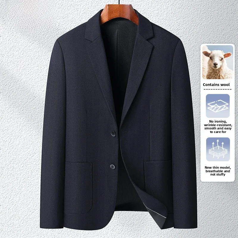 

Casual Wool Blend Slim Fit Men's Suit Jaet Thin Sle Spring Autumn New Model Single Piece Korean Sle Westwear Top