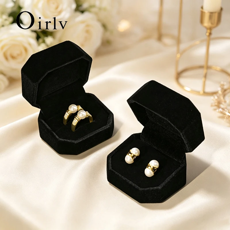Oirlv Black Velvet Ring Jewelry Box Octagonal Earring Bracelet Necklace Jewelry Organizer Box Ring Engagement Proposal Gift Box