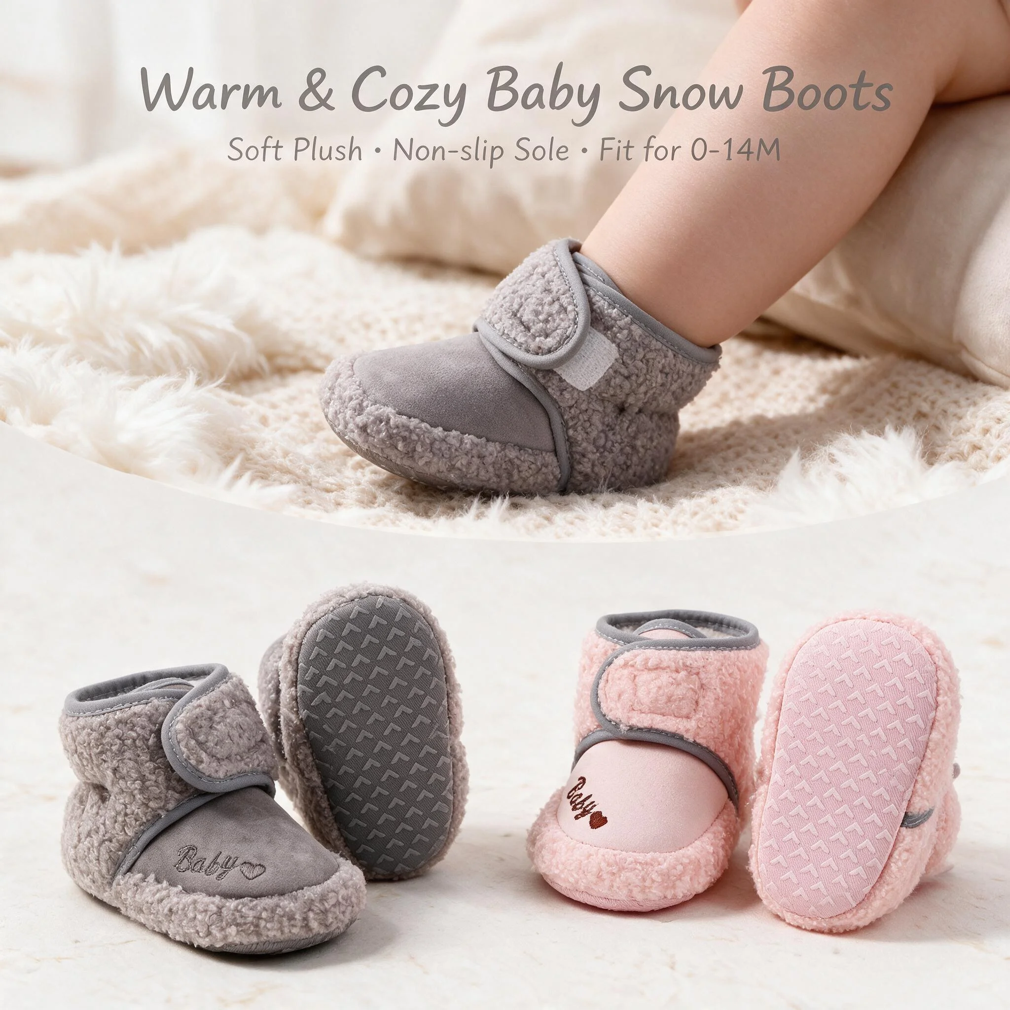 Winter Outdoor Toddler Baby Snow Boots 0-14 Months Plush Warm Non-slip Soft Sole First Walkers Cotton Shoes for Boy Girl Booties