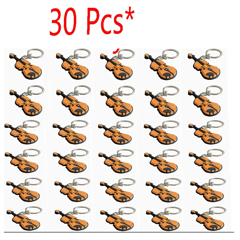 30Pcs Guitar Keychain Man Women Punk Violin Musical Instrument Silicone Pendant Keyring Holder Friends Gifts Bag Jewelry