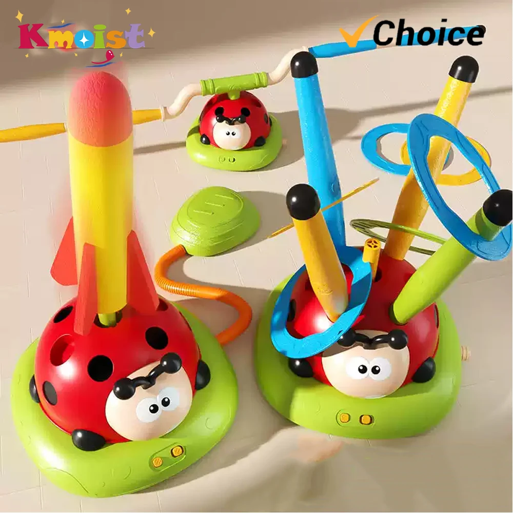 5 in 1 Ladybug Ring Toy With Musical Jump and Ring Toss Game Stomping Launch Toys Launcher Toy for Kids Children's Day Gifts