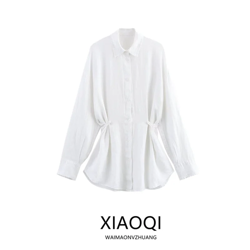 

Spring 2025 Women's Faion Linen irt Long Sve Versatile Commute Sle Loose Fit Regular Length Premium Quali Blouse