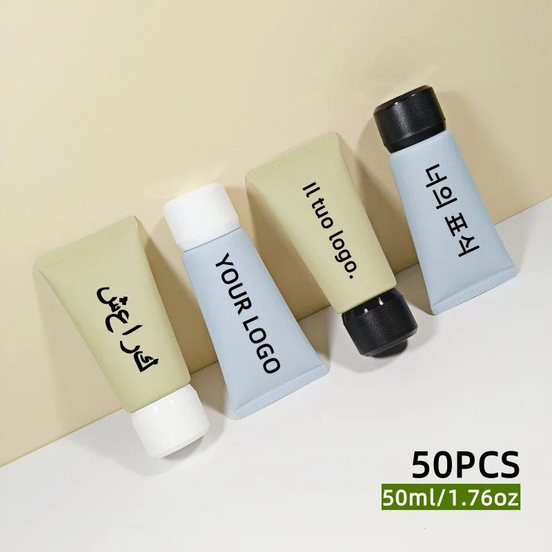 

【Logo Custom】50Pcs Customized 50ml Blue/green Tube Body Black/white Non Edged Frosted Lid Small Batch Factory Wholesale