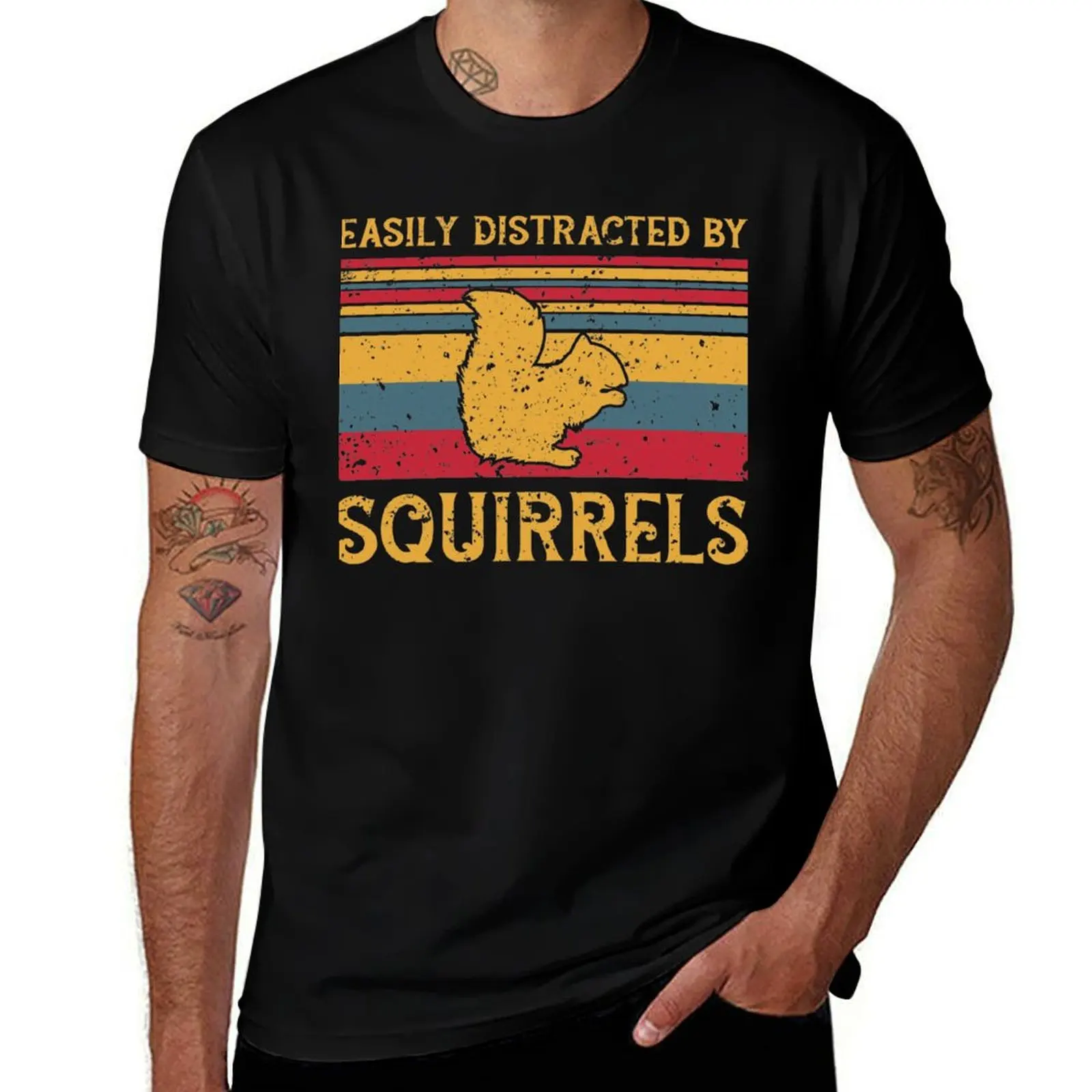 

Easily Distracted By Squirrels T-Shirt sublime anime figures funny shirt cotton t shirt men 100℅ cotton