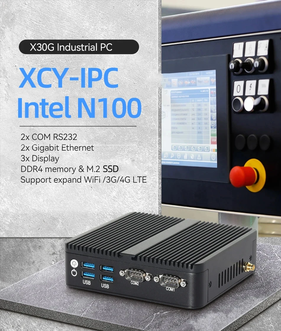 Intel N150 Mini PC 2x HDMI DP 6x USB 2x RS232 DB9 2x Ethernet M.2 NVMe SSD Windows 10/11 Ubuntu SIM Slot 4G LTE WiFi