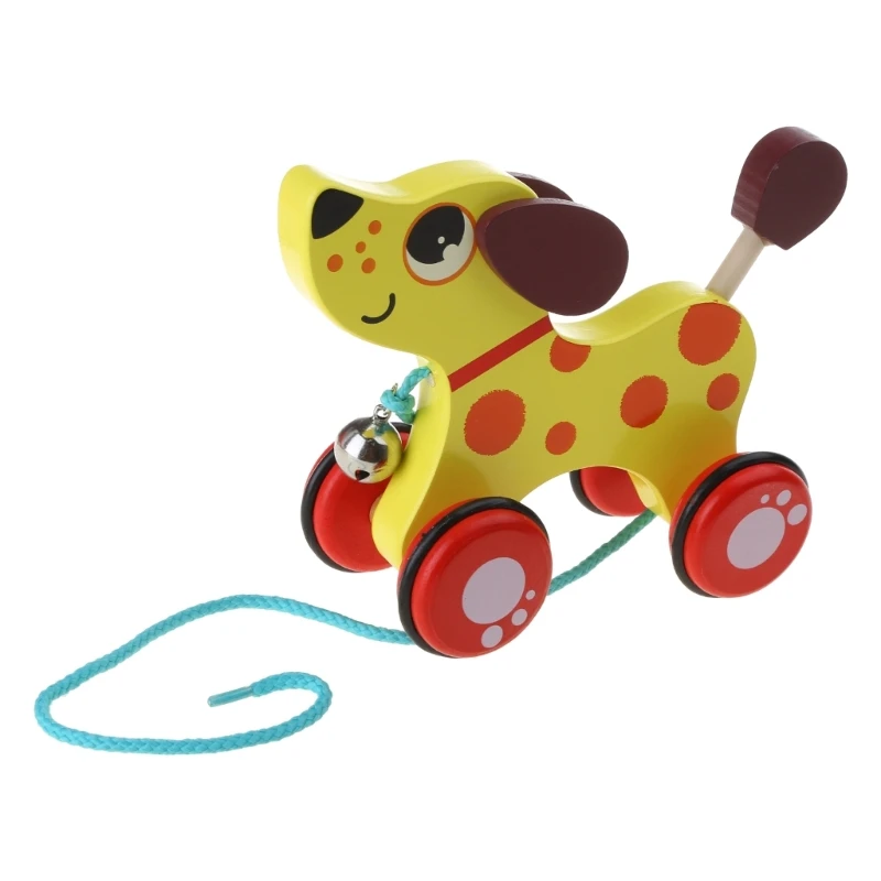 

Colorful Pull-Along Wooden Pull Toddler Toy Cartoon Animal Pull Car Wooden Pull Along Toy Ringing Cart W3JF