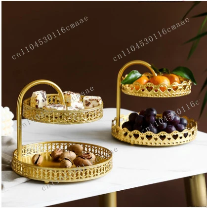 Newly Forged Iron Double-layer Fruit Tray, Pastry Tray, Storage Box, Candy Tray, Living Room Front Desk Decoration, Home Decor