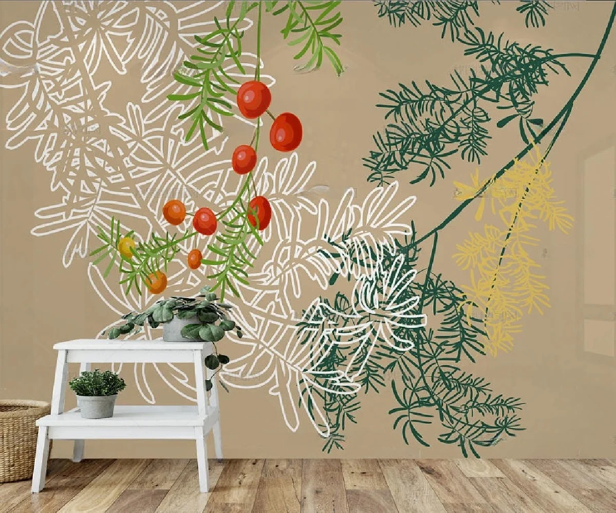Custom Photo Wallpaper Nordic hand-painted tropical plant Geometry Decorative Painting Wallpapers For Living Room wall sticker