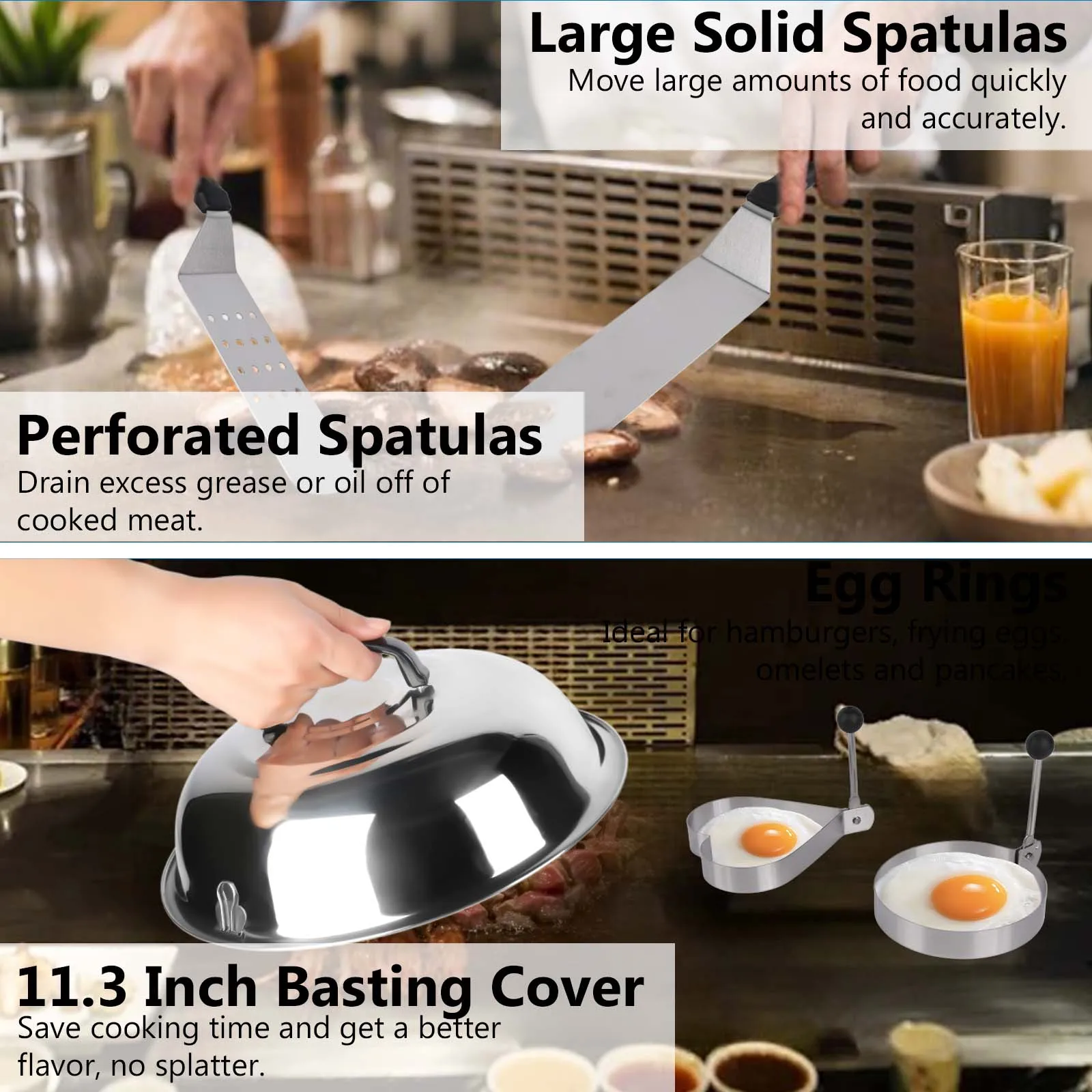 Grillzubehör-Set, Professionelle Hibachi Flachgrill-Werkzeuge, Professionelle Hibachi-Werkzeuge für Outdoor-BBQ – Detail 4