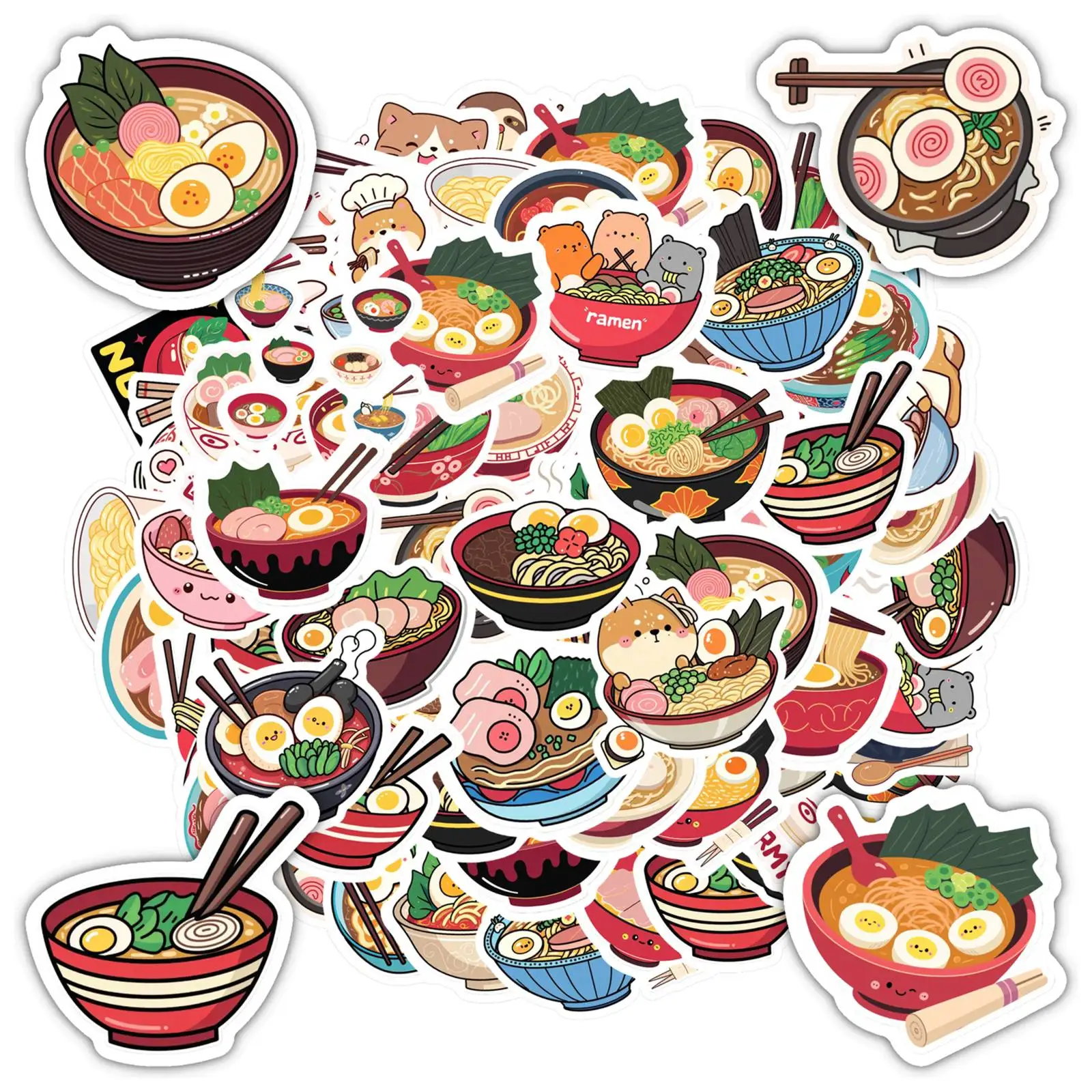 

35pcs-50pcs Cute Food Stickers Cartoon Noodles Animal Stickers Stickers For Suitcase Fridge Phone Luggage Laptop Guitar