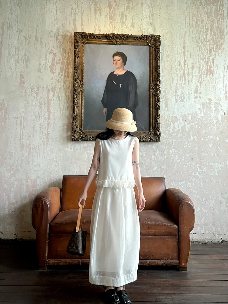 

Белый комплект из топа и юбки: летняя модная женская одежда, круглый вырез, длинные брюки