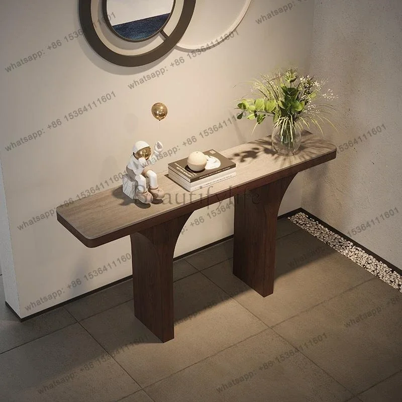 D25corridor aisle opposite door solid wood entrance platform Travertine rock slab entry entrance table high-end feeling