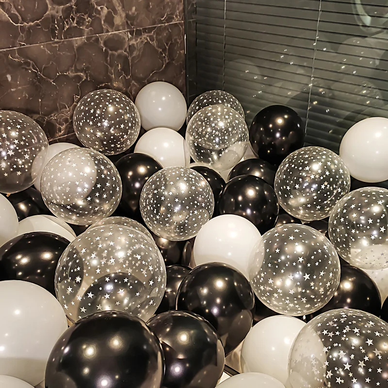 30 SZTUK/PACZKA Czarno-biały balon lateksowy Przezroczysty zestaw balonów w kształcie gwiazd