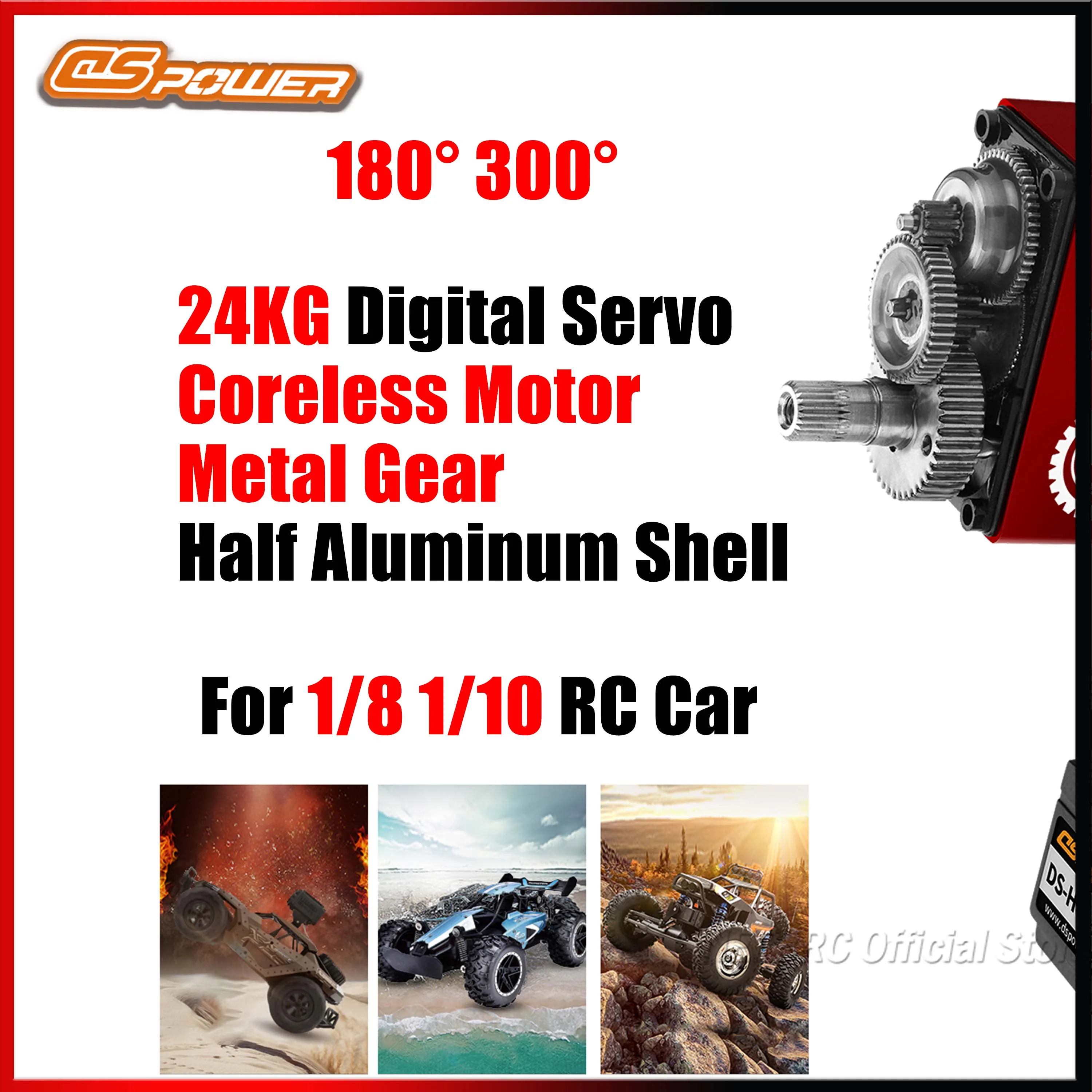 

DSpower 24KG Coreless Motor 180/300 Degrees Digital Servo Metal Gear Large Torque for 1/8 1/10 RC Car Truck Boat Drone Parts