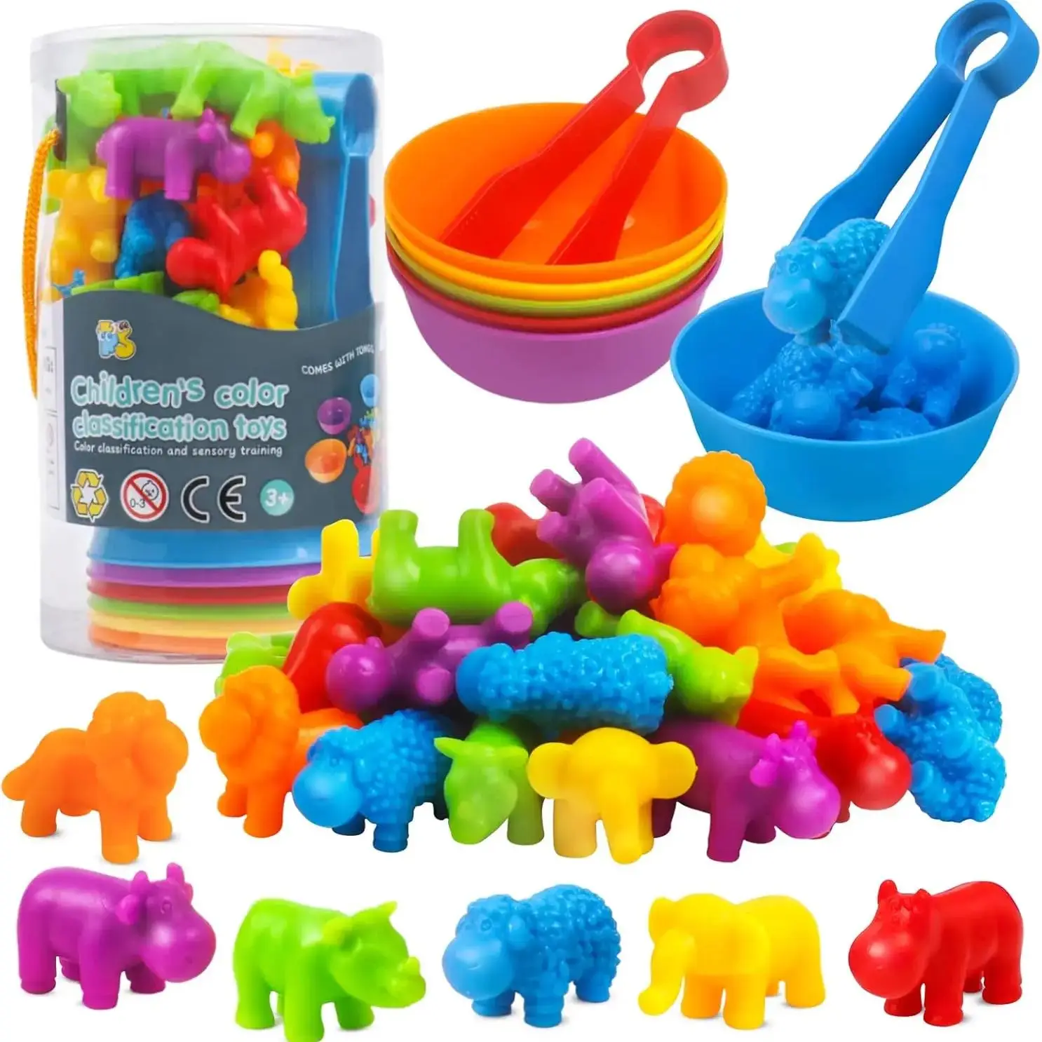 Montessori Animal Sorting Toy Animal Counting Color Sorting Dinosaur Animal Identification Skill Upgrading for Children Gift Toy