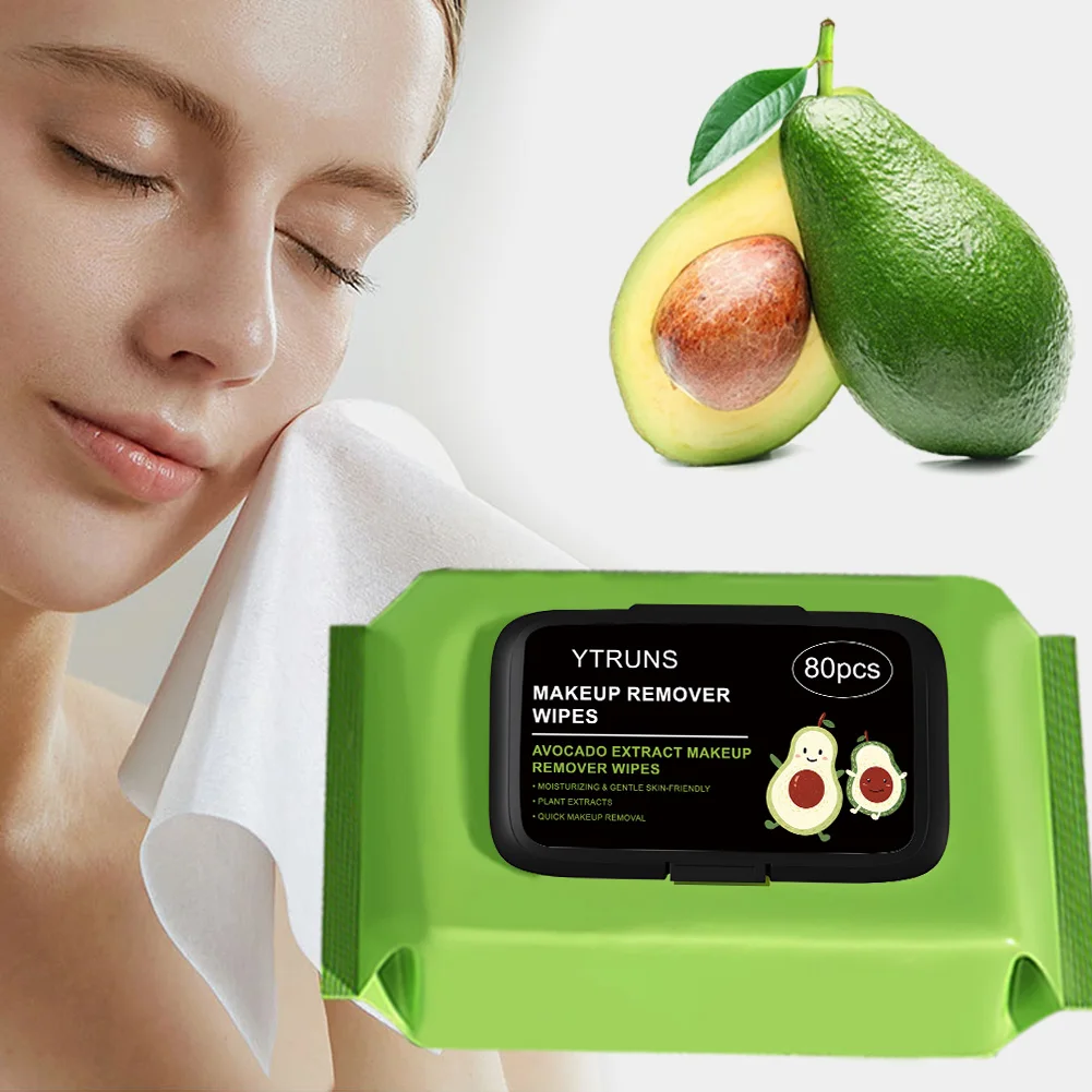 80 PCS Avocado Scented Makeup Removing Wipes - Deep Cleansing, Travel-Friendly, Single-Use