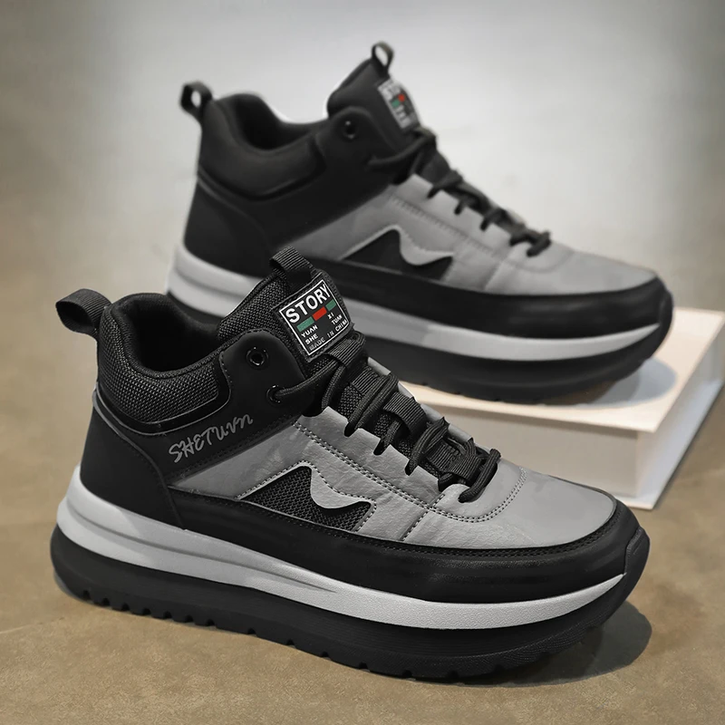 

2026 Men's new spring outdoor high-top shoes, high-quality casual leather boots, thick-soled fashionable waterproof work boots