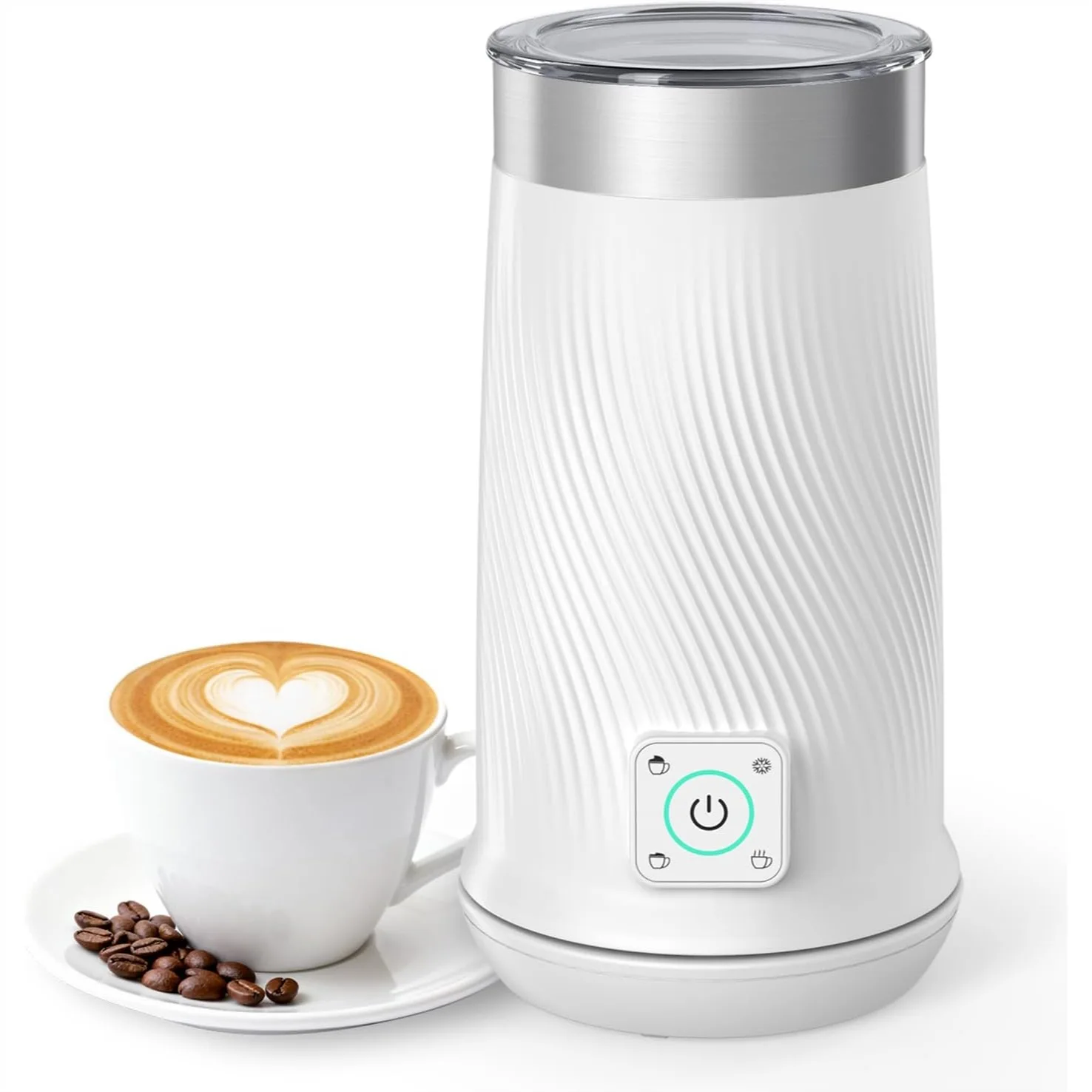 

Milk Frother, 4-in-1 Electric Milk Steamer Warmer and Foam Maker for Coffee Latte Cappuccino, 8.2oz Stainless Steel White