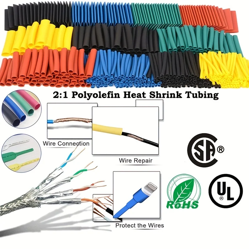 164PCS Thermos Tube Stopper Heat Shrinkable Tubing Wrapping Thermo Retractable Shrinkable Insulation Cable Sleeve Assortment