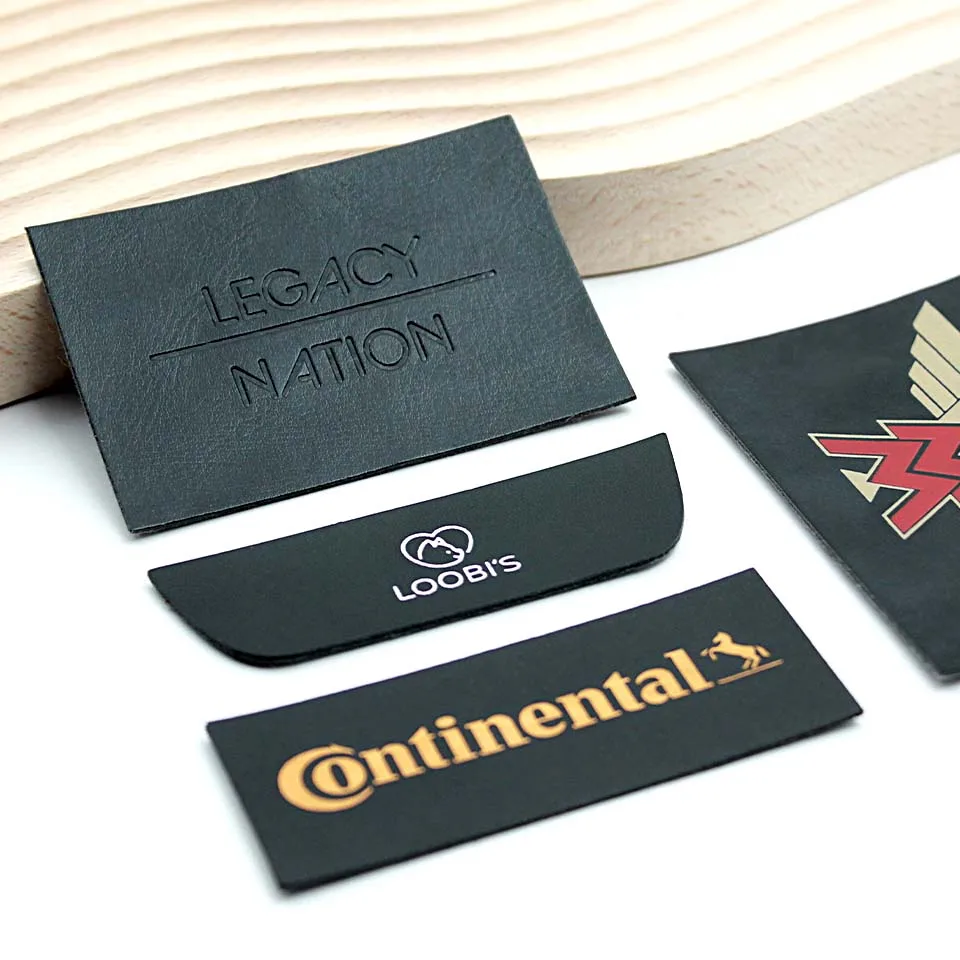 Manufacture Custom Debossed Black Leather Patch for Clothing with Adhesive PU Leather Label Iron on Handbags Luggage Tag